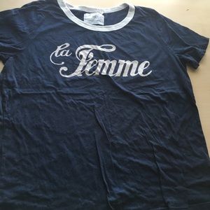 Anthropologie Graphic Tee Navy La Femme sol angele